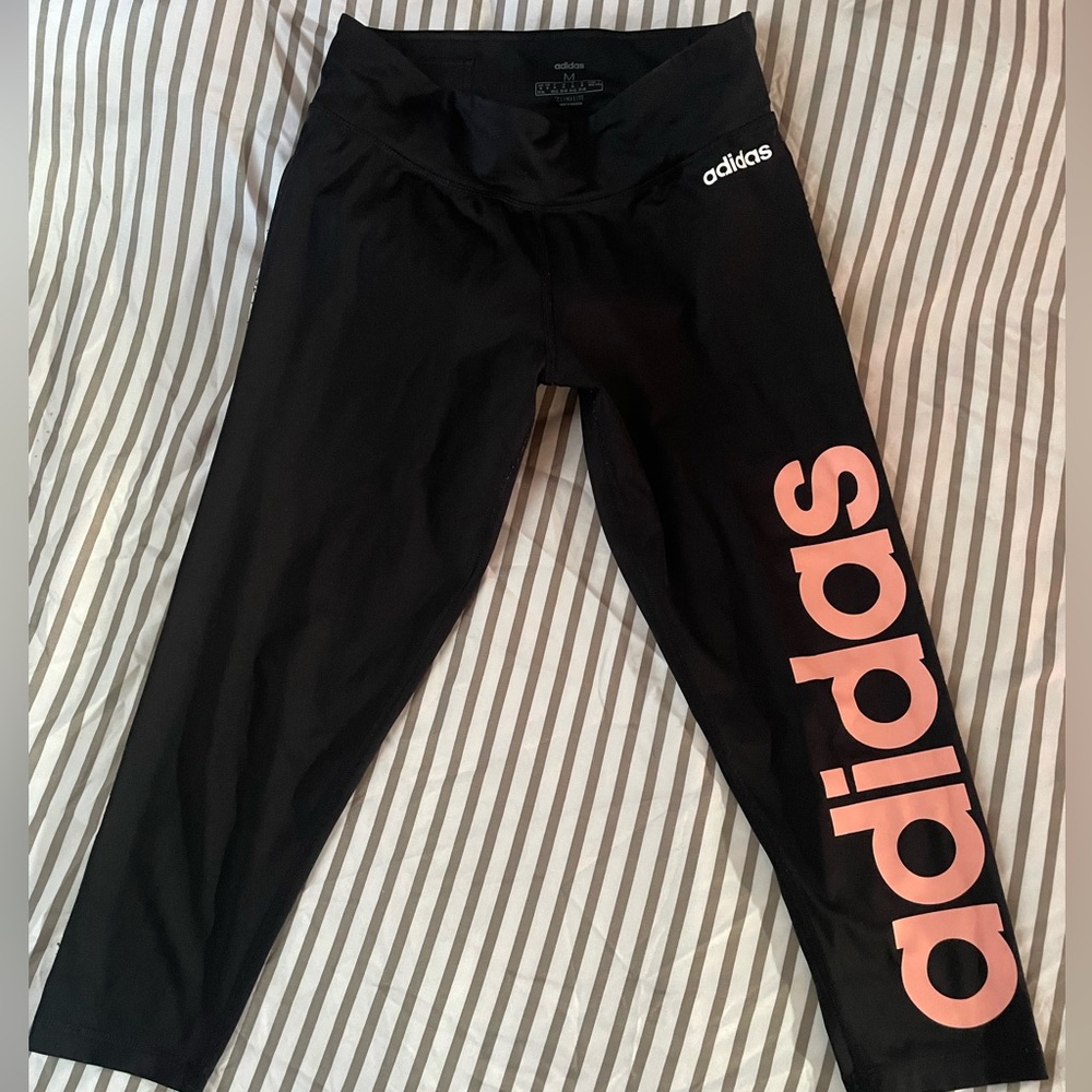 Adidas Black Leggings with Pink Logo